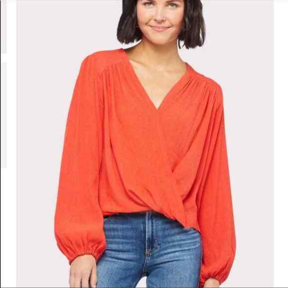 Free People Long Sleeve v neck We the people Boho Pink Coral Wrap Blouse XS - Picture 6 of 6